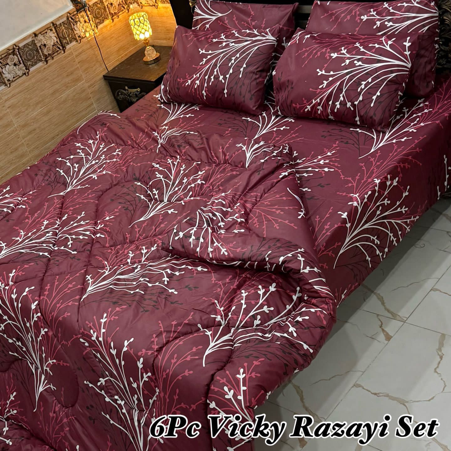 Bedarina 6 Piece Deluxe Comforter Set – Burgundy Blossom