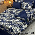 6 Piece Premium Comforter Bedding Set Navy & Grey Geometric Pattern