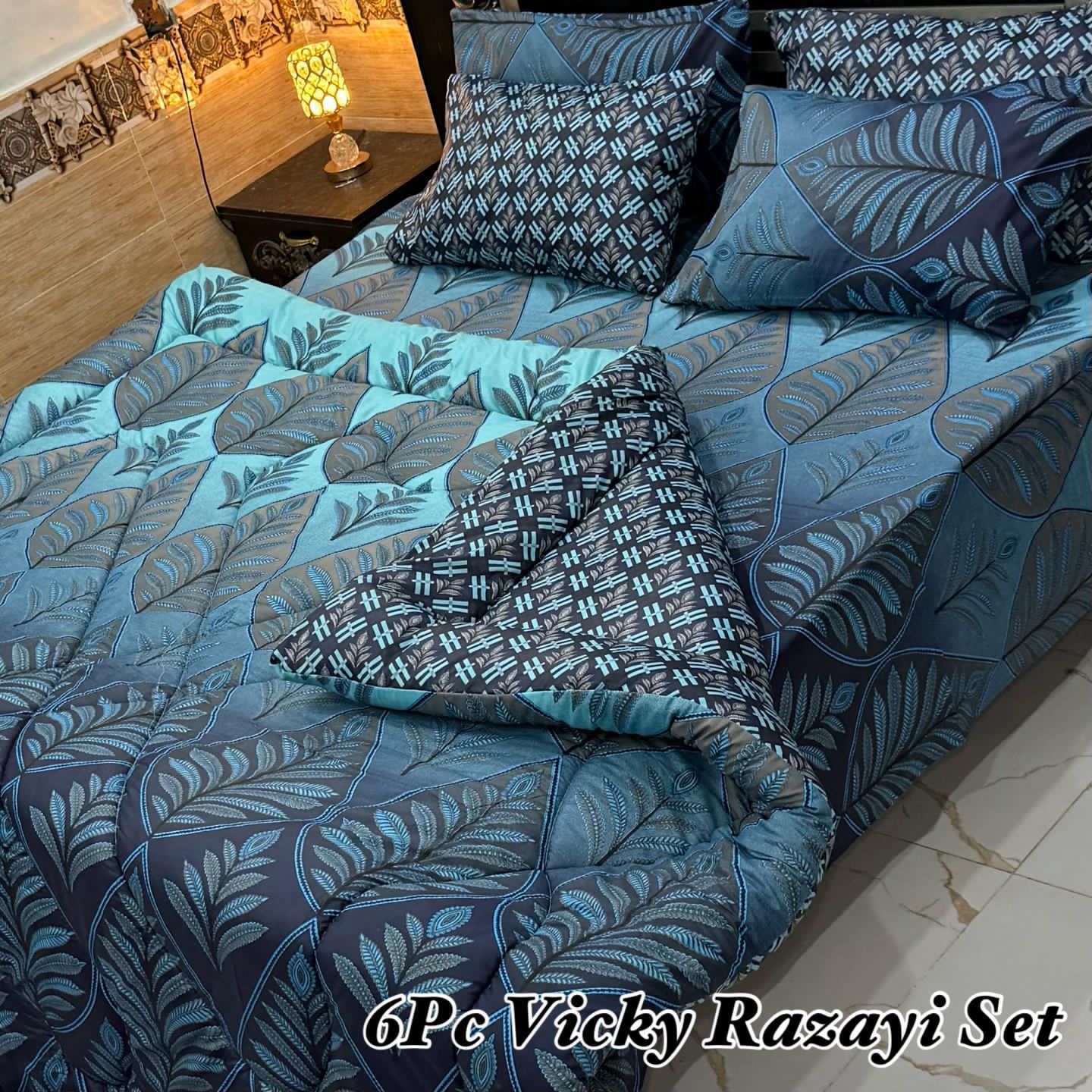 6 Piece Vicky Razayi Comforter Set – Blue Leaf Design