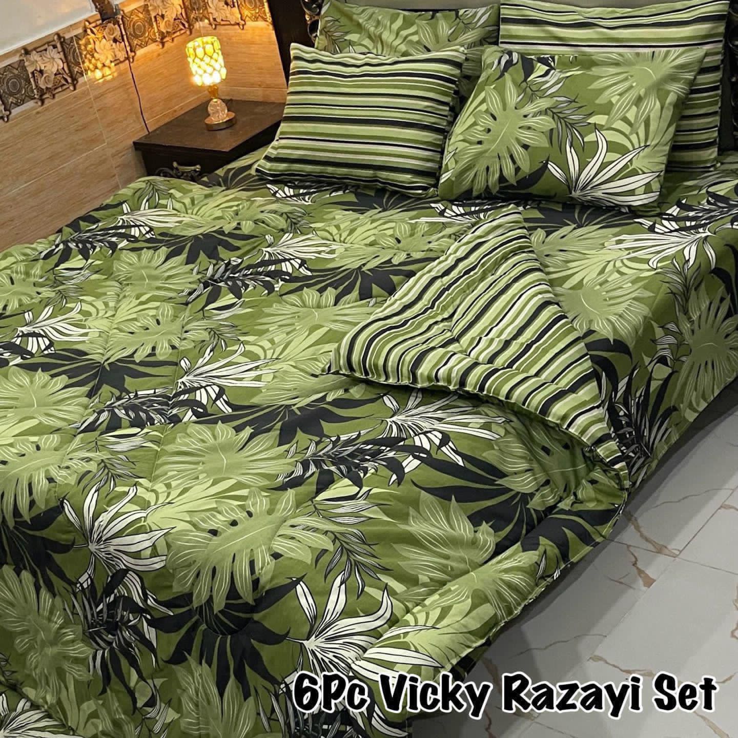 6 Piece Vicky Razayi Comforter Set – Premium Green Leaf Printed Bedding Set