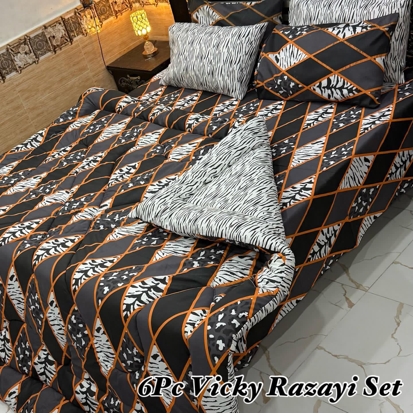 6Pc Vicky Razayi Comforter Set – Premium Black Geometric Bedding Set